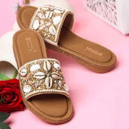 PEEK Women Shell Embellished Open Toe Flats image 2