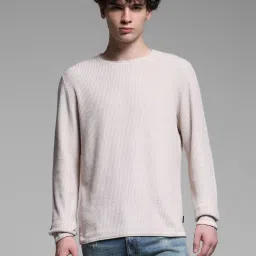 Jack & Jones White Cotton Slim Fit Texture Pullover image 1