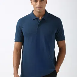 Peter England Navy Cotton Regular fit Solid Casual Polo T-Shirt image 1