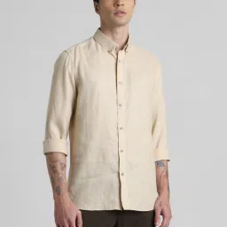 Jack & Jones Beige Linen Slim Fit Texture Shirts image 1