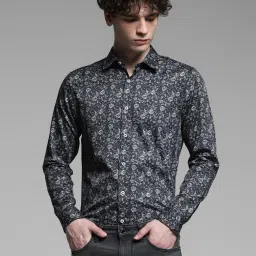Jack & Jones Black Cotton Slim Fit Floral Print Shirts image 1