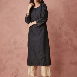 Fabindia Black Cotton Silk Blend Regular Fit Long Kurta image 1