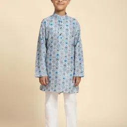 Pro-Ethic Style Developer Boys Blue & Grey Cotton Printed Full Sleeves Kurta Sets image 1