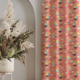 Urban Space Peach & Yellow Polyester Nemo Terra Printed Black Out Long Door Curtain - Set of 2 image 1