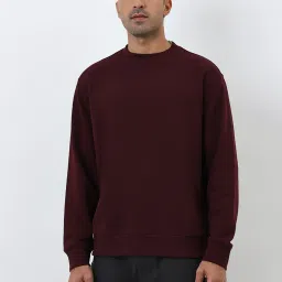 WES Casuals by Westside Burgundy Relaxed Fit Cotton Blend Sweatshirt image 1
