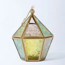 Westside Home Multicolour Hexagonal Glass Lantern image 1