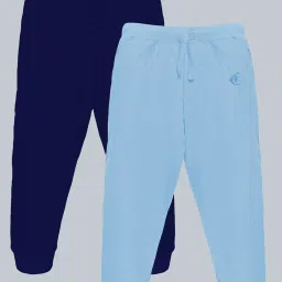 Kiddopanti Unisex Blue Solid Trackpants (Pack Of 2) image 1