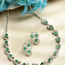 Zeneme Rhodium Plated AD Stone Studded Jewellery Set image 1