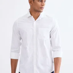 Spykar White Cotton Regular Fit Self Design Shirts image 1