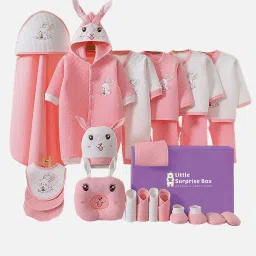 Little Surprise Box Unisex Pink Cotton Printed Full Sleeves Baby Hamper Gift Set image 1