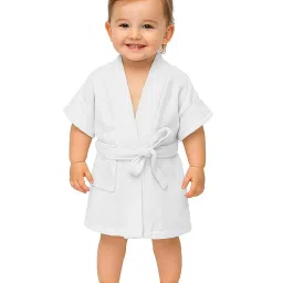 Creeva White Micro Terry Melodious Baby Bathrobe with Front Pockets (Small) image 1