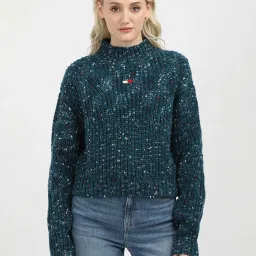 TOMMY HILFIGER Teal Self Design Sweater image 1