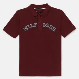 Tommy Hilfiger Boys Maroon Cotton Applique T-Shirt image 1