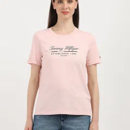 TOMMY HILFIGER Pink Cotton Graphic Print T-Shirt image 1