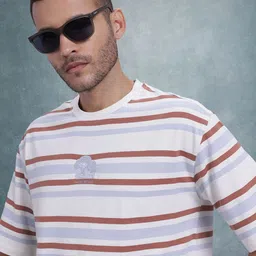 The Roadster Life Co. Striped Drop-Shoulder Sleeves Relaxed T-shirt-image-95