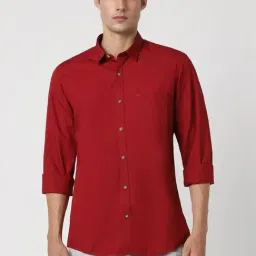 Peter England Red Cotton Slim Fit Shirt-picture-23