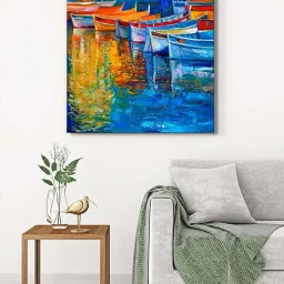 999Store Multicolor Canvas Colorful Boats Wrapped Painting image 1