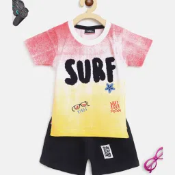 lil tomatoes Li'l Tomatoes Kids Red & Black Printed T-Shirt with Shorts image 1