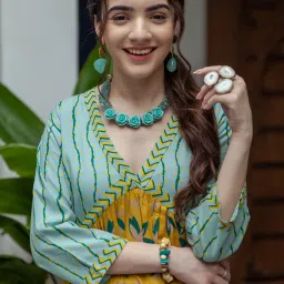 Rustorange Yellow & Blue Printed Maxi Dress image 5