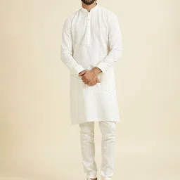 Manyavar Men Striped Mandarin Collar Kurta image 2