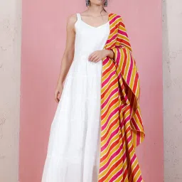 Rustorange White A Line Kurta With Dupatta image 1