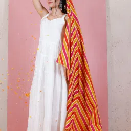 Rustorange White A Line Kurta With Dupatta image 3