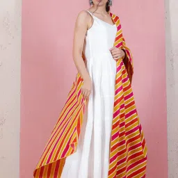 Rustorange White A Line Kurta With Dupatta image 4