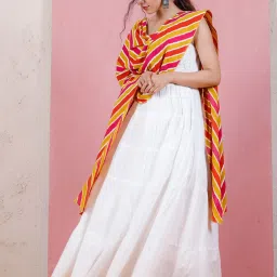 Rustorange White A Line Kurta With Dupatta image 5