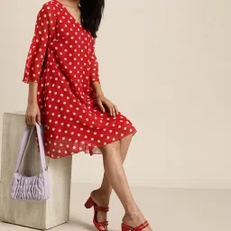 Qurvii Red & White Polka Dot A Line Dress image 4
