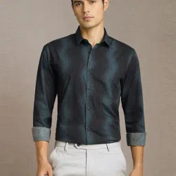 Louis Philippe Navy Cotton Slim Fit Printed Shirt-image-7