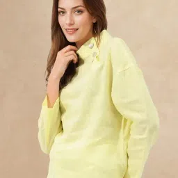 RAREISM Yellow Linen Solid Long Sleeves Top-picture-17