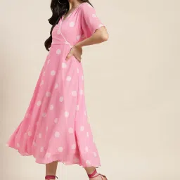 Qurvii Light Pink Polka Dot Maxi Dess image 3