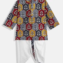 READIPRINT FASHIONS Kids Multicolor Floral Print Full Sleeves Kurta with Dhoti image 1