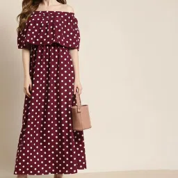 Qurvii Burgundy Polka Dot Maxi Dress image 1