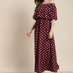 Qurvii Burgundy Polka Dot Maxi Dress image 3
