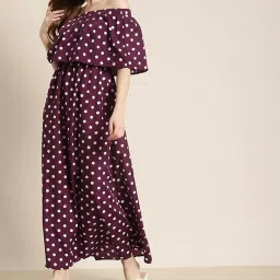 Qurvii Burgundy Polka Dot Maxi Dress image 4