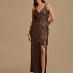 Kazo Brown Embellished Maxi Dress-image-52