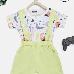 lil tomatoes Li'l Tomatoes Kids White & Yellow Printed T-Shirt with Dungaree image 1