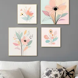 nestroots Peach-Coloured & Blue 4 Pieces Sophisticated Floral Canvas Painting Wall Arts-picture-10