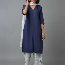 W White & Blue Cotton Printed Dupatta image 3