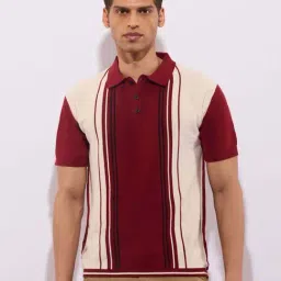 Hoversoul Maroon Cotton Regular Fit Color Block Short Sleeves Polo T-Shirt-picture-46