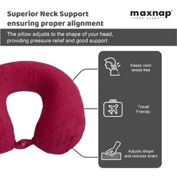 MAXNAP Sleep Support Red Memory Foam Filled Faux Velvet Travel Pillow image 3