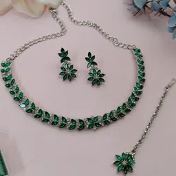 Anouk Rhodium-Plated Stones-Studded Jewellery Set image 1