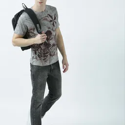 Huetrap Men Grey Melange Printed Round Neck T-shirt-picture-26