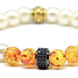 SANAA CREATIONS Unisex Onyx & Tranquil Veins Howlite Pearl Beaded Elasticated Bracelet image 3