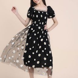 PTVIZE Girls Floral Printed Net Fit & Flare Midi Dress-picture-27