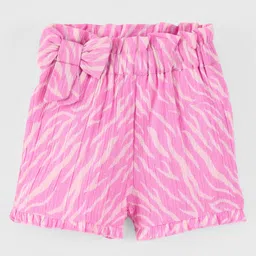 Babyoye Eco Conscious Crinkle Gauze Knee Length Shorts Abstract Print- Pink-image-31