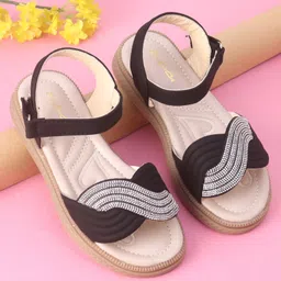 Oh! Pair Party Sandals With Velcro Closure & Rinestone Detailing - Black-picture-14