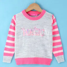 Wingsfield Full Sleeves Typography Embroidered  Sweater - Pink-picture-19