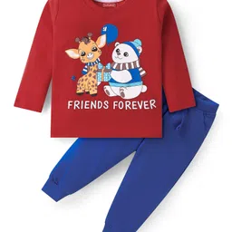 Babyhug Single Jersey Knit Full Sleeves Animal Printed T-Shirt & Lounge Pant Set- Red & Blue-picture-16